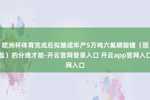 欧洲杯体育完成后拟酿成年产5万吨六氟磷酸锂(固盐)的分娩才能-开云官网登录入口 开云app官网入口